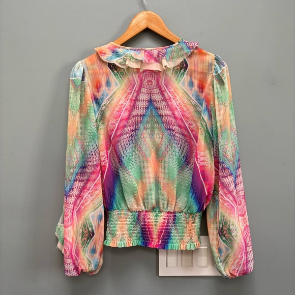 Le Superbe Good Vibrations Print Ruffle Blouse M - Picture 12 of 12